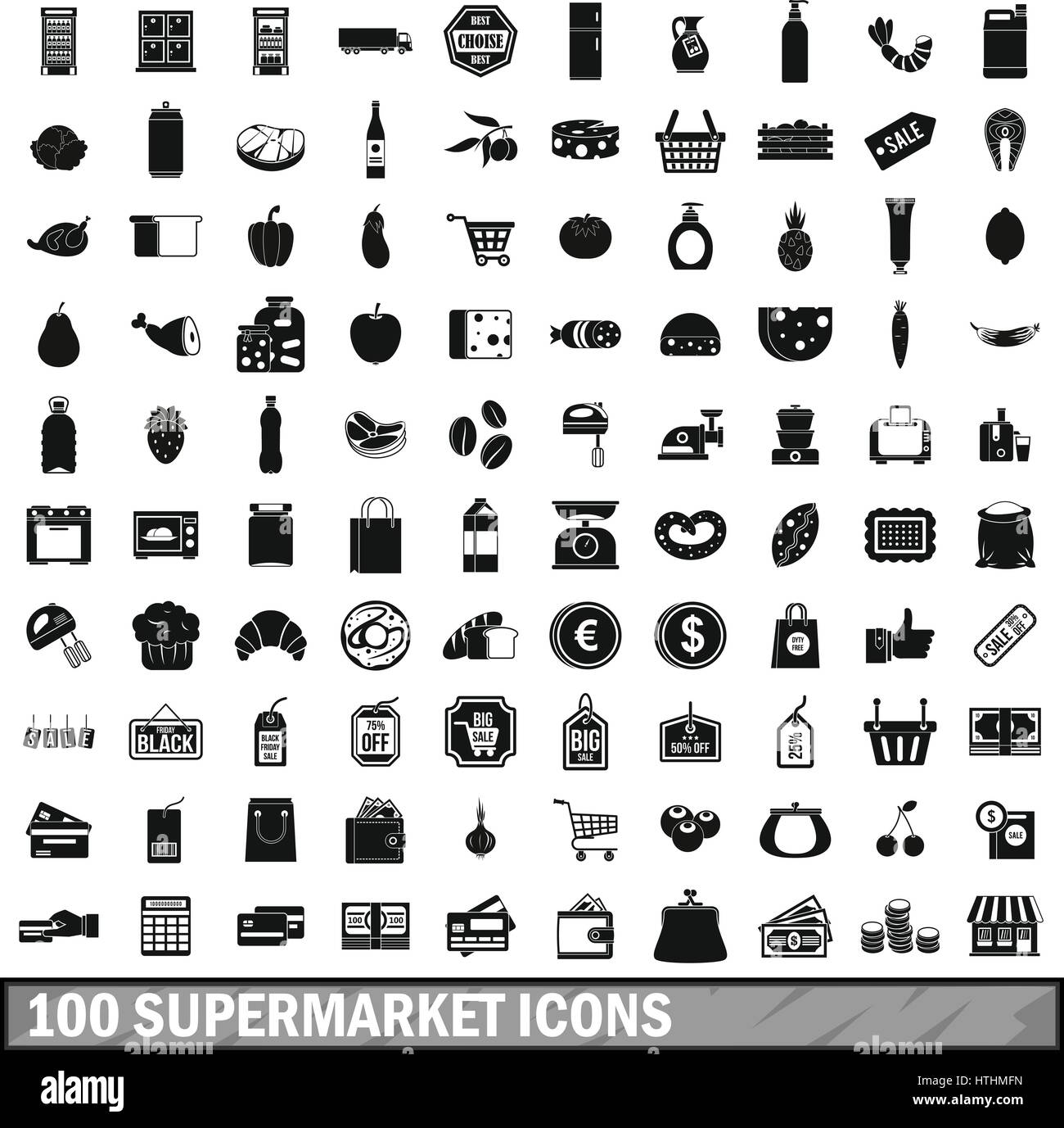 Supermarché 100 icons set dans un style simple pour tout modèle vector illustration Illustration de Vecteur