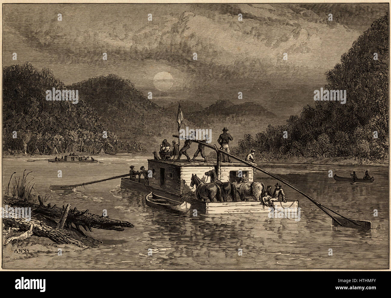 Voyageant par plate-gravure par Alfred-R-Waud Banque D'Images