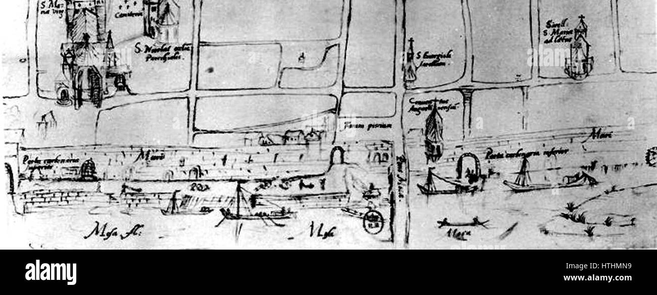 Maastricht, détail carte de l'UIT 1587 van rencontré Maaskade Banque D'Images