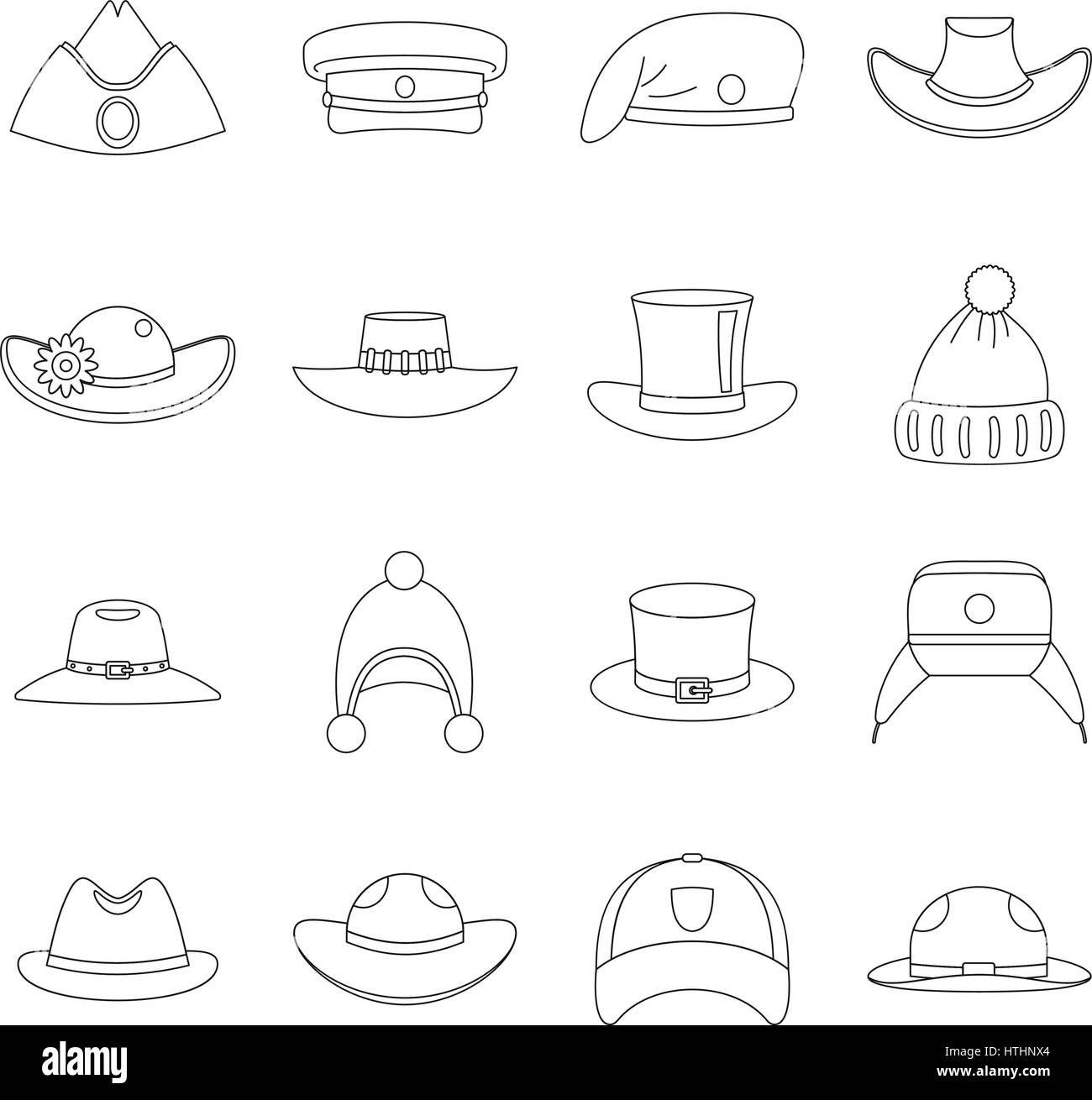 Chapeau coiffe icons set. Contours illustration de 16 icônes vectorielles hat coiffure pour le web Illustration de Vecteur