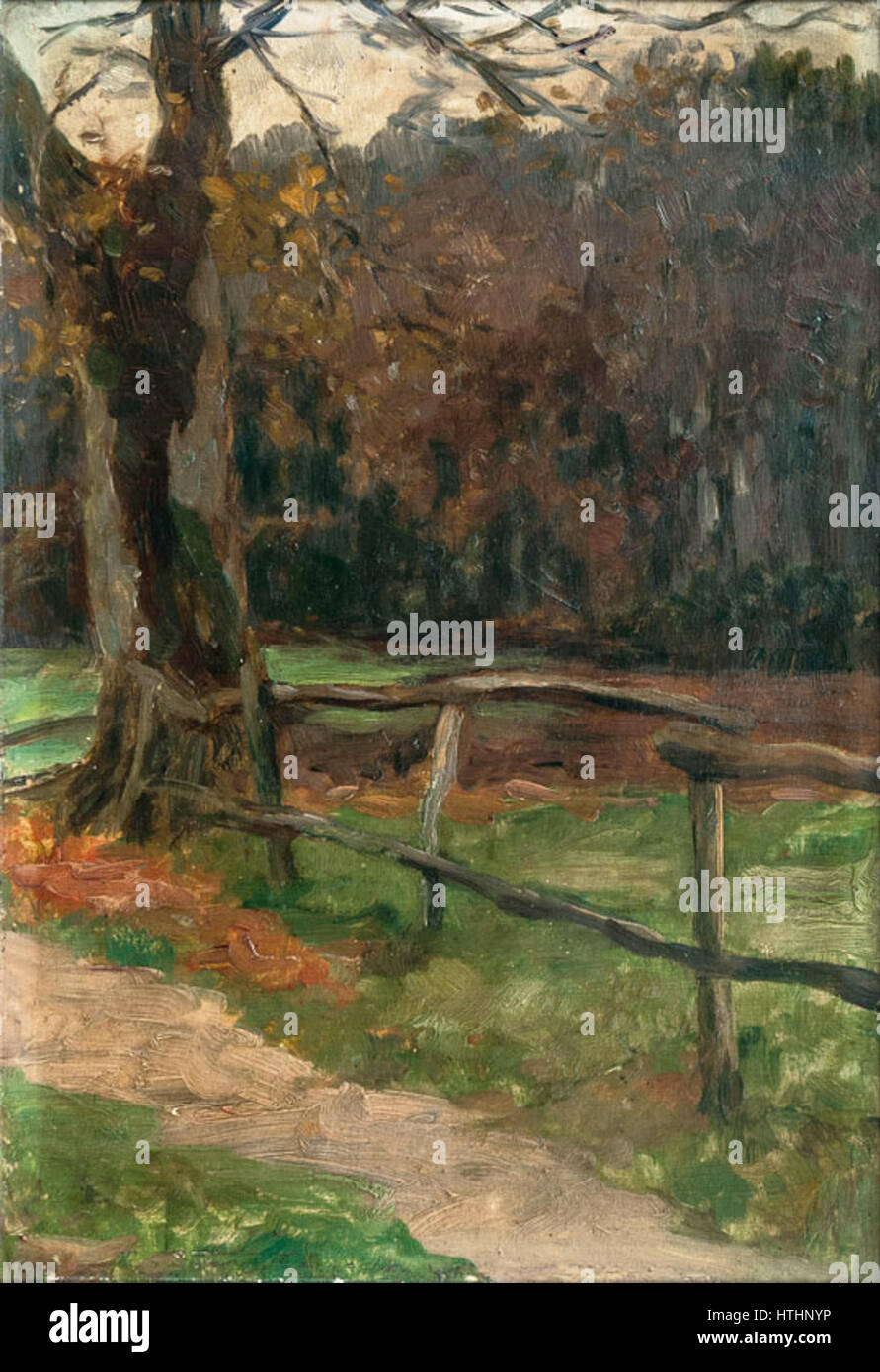 « Thomas Herbst Gatter am Herbstwald » dépeint une scène forestière sereine, mettant l’accent sur la beauté naturelle et l’atmosphère tranquille des bois. L'œuvre capture l'essence de l'automne avec ses couleurs riches et son paysage paisible. Banque D'Images