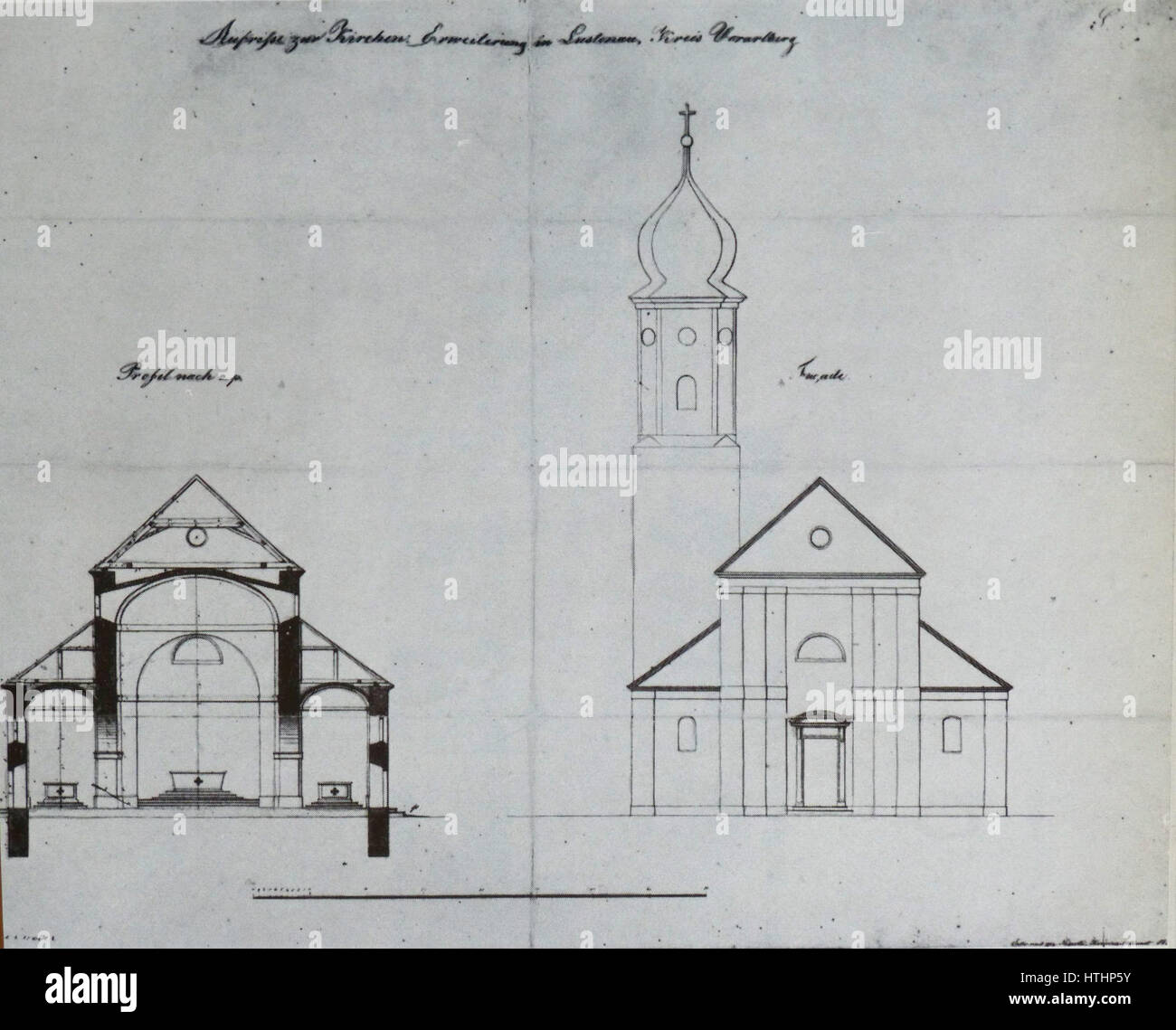 Harzberg Lustenau (1830) La façade und Aufriss Banque D'Images