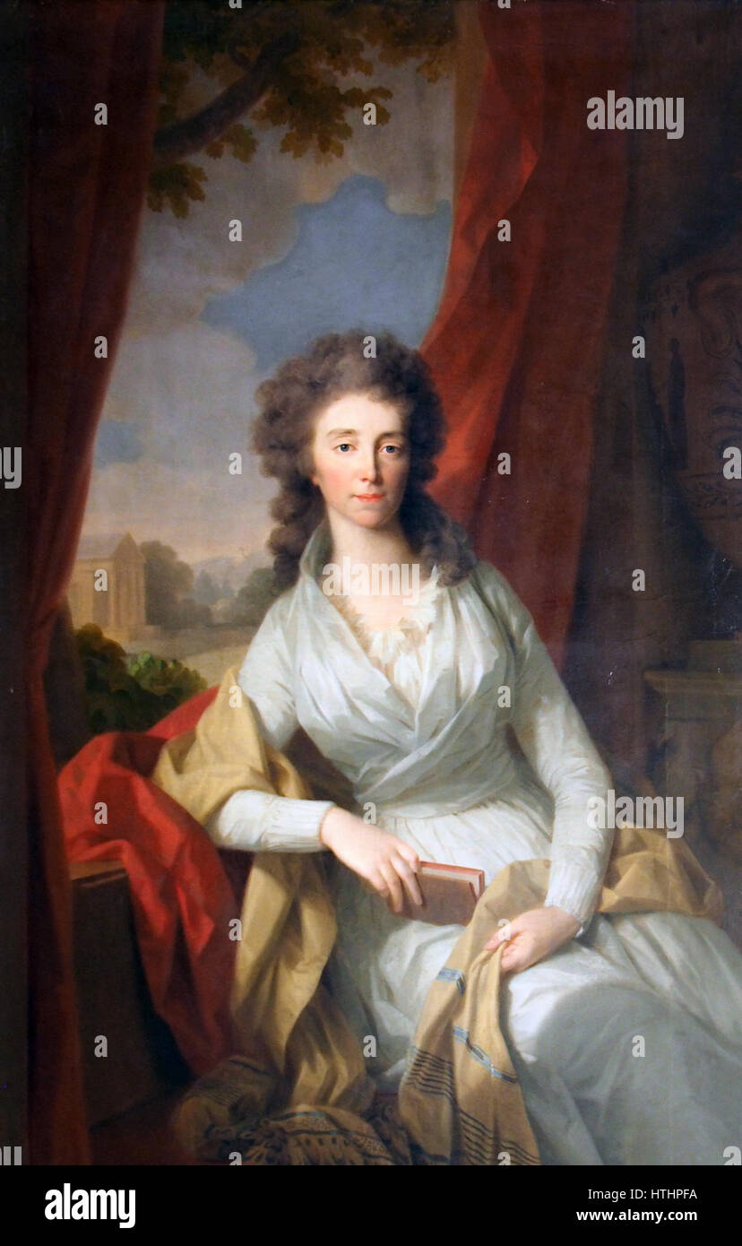 Le portrait de Louise von Sachsen-Weimar par Tischbein, conservé au Schlossmuseum de Weimar, présente le sujet dans une tenue élégante, soulignant son statut noble. Le travail de Tischbein est connu pour ses portraits raffinés et la représentation de la dignité aristocratique. Banque D'Images