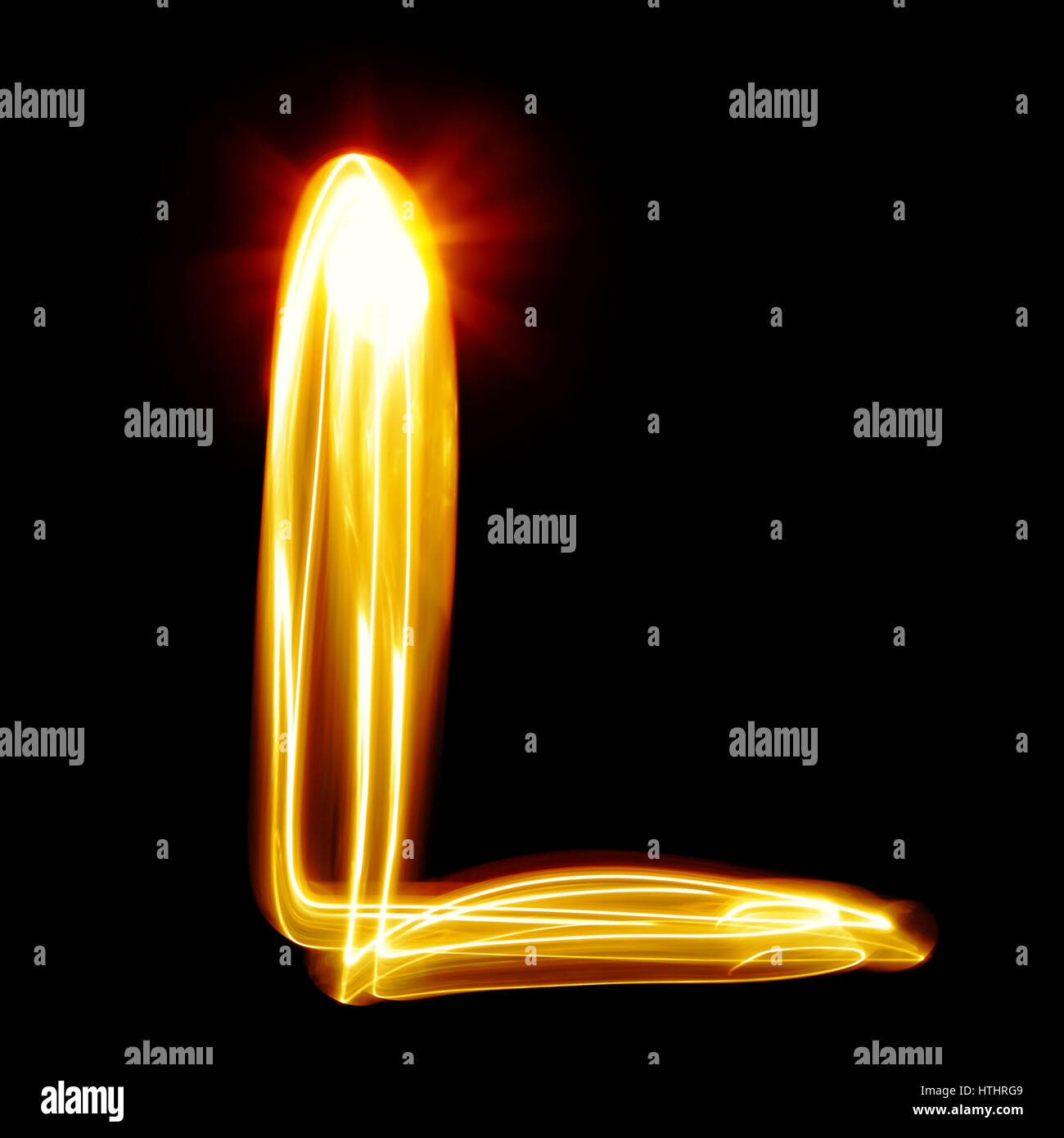L - créé par la lumière au cours de l'alphabet fond noir Banque D'Images