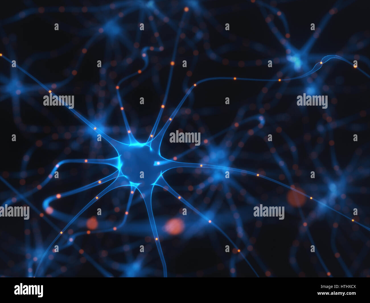 3D illustration de neurones interconnectés avec des impulsions électriques. Banque D'Images