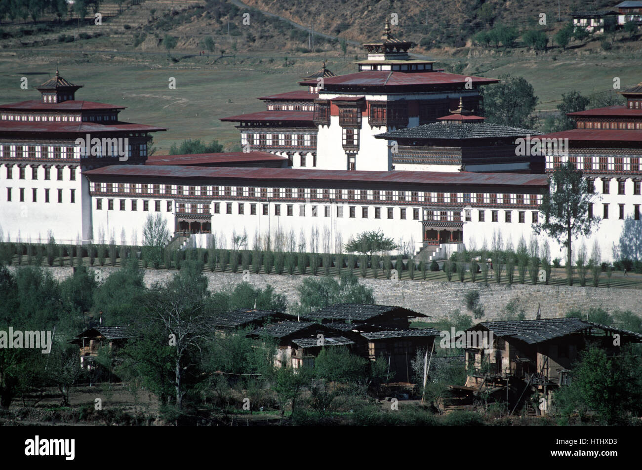Tashichhodzong, monastère bouddhiste et siège du gouvernement, Thimphu, Bhoutan, Himalaya Banque D'Images