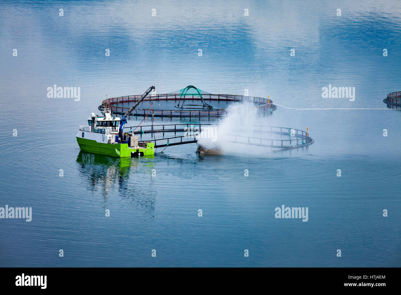 La pêche du saumon d'élevage en Norvège Banque D'Images