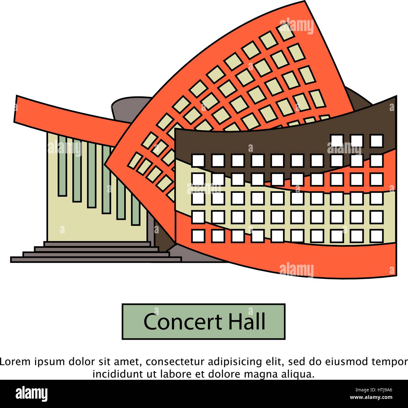 Les concerts dans les bâtiments modernes de style plat Illustration de Vecteur