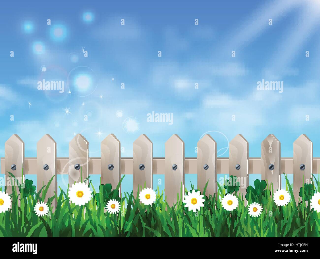 Pelouse verte avec sunrise on blue sky Illustration de Vecteur