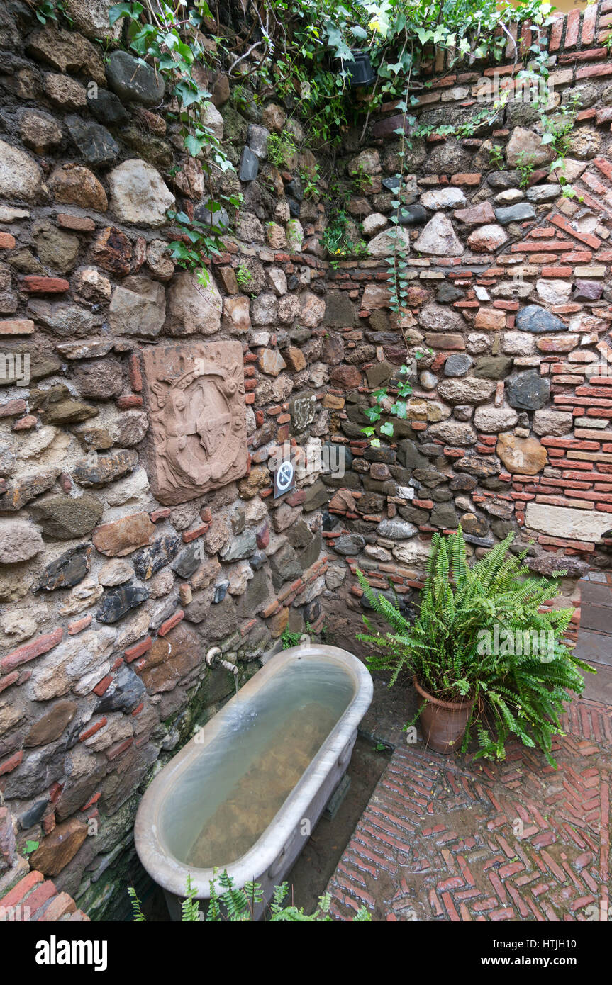 Dispositif de l'eau à l'intérieur de l'Alcazaba et le château Maure, Malaga, Andalousie, Espagne, Europe Banque D'Images