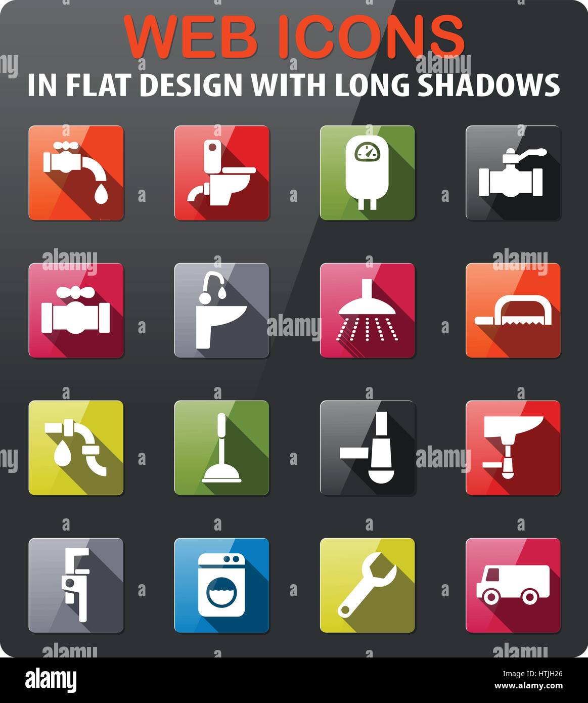 Service de plomberie icons set dans la télévision et d'une grande ombre Illustration de Vecteur