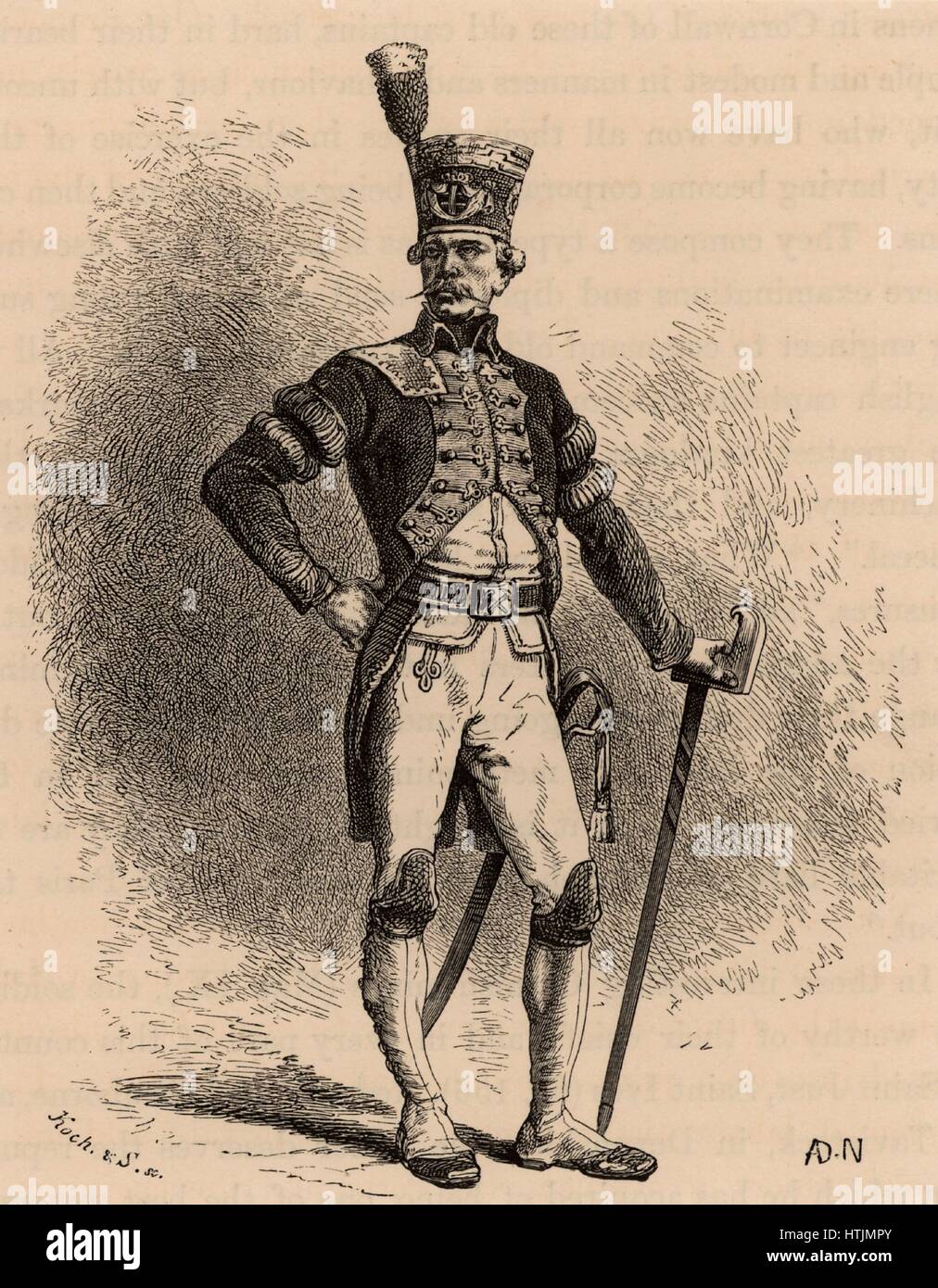 Le capitaine de l'exploitation minière en pleine tenue de cérémonie et portant son bâton d'office : Saxe, Allemagne. À partir de la 'vie souterraine ; ou, des Mines et des mineurs" par Louis Simonin (Londres, 1869). La gravure sur bois. Banque D'Images