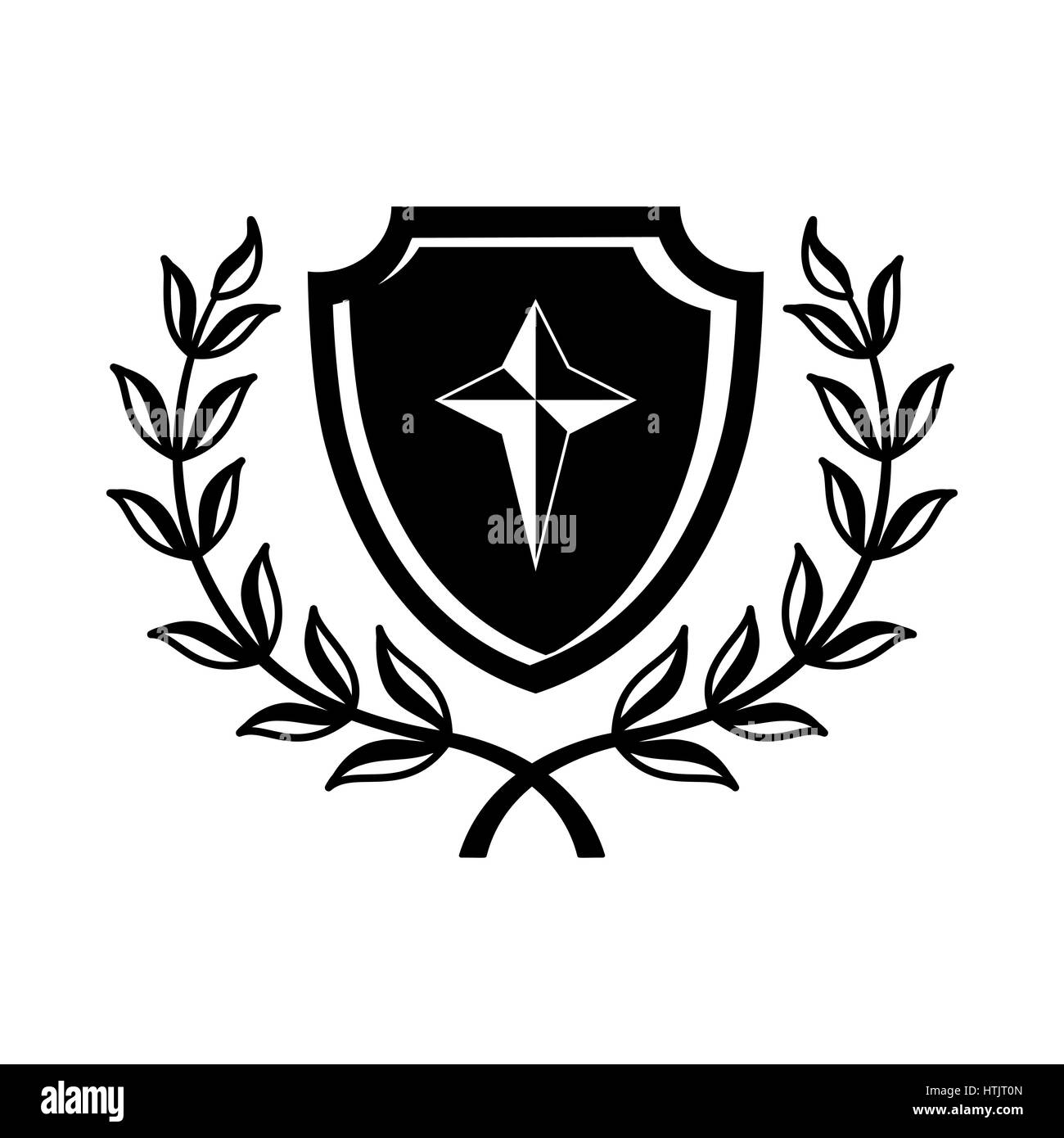 Protection avec croix et l'icône une couronne de laurier Illustration de Vecteur