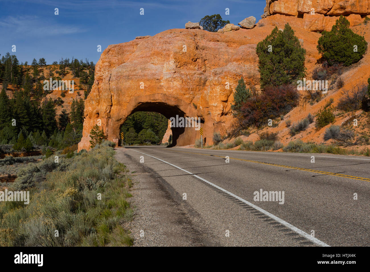 Tunnel routier à travers le rock, Red Canyon, Utah, USA Banque D'Images