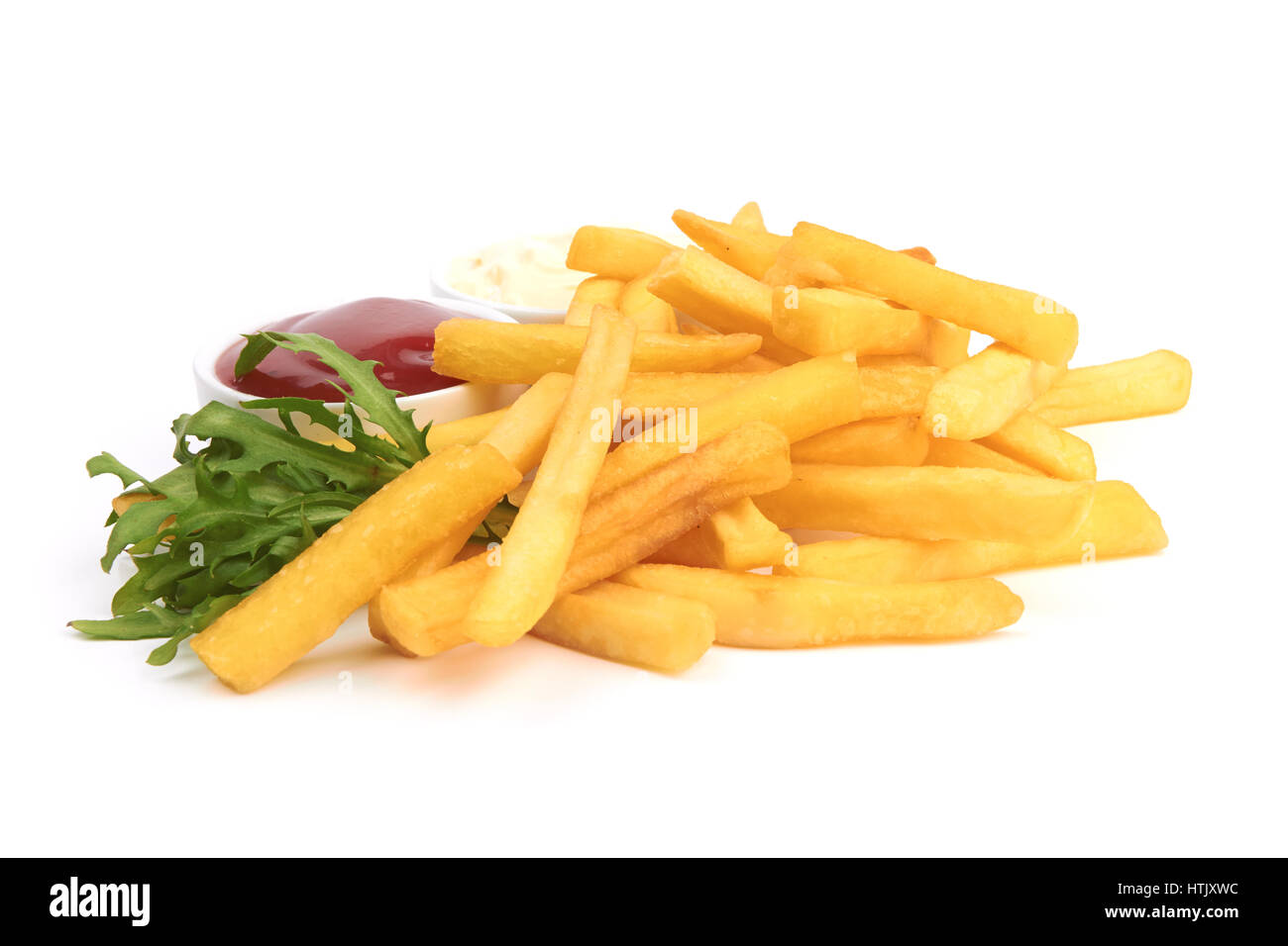 Les frites avec du ketchup libre over white Banque D'Images