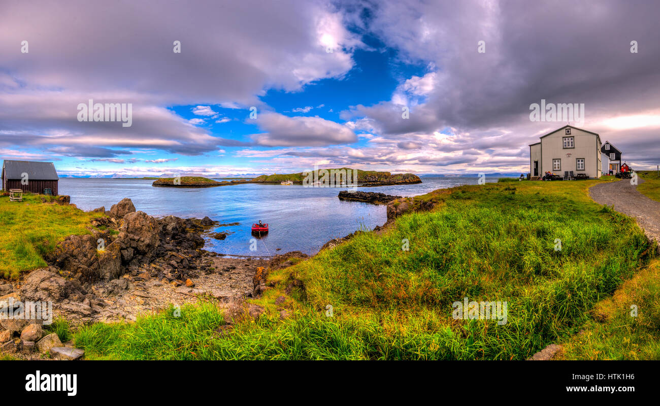 Le pittoresque et paisible île de flatey en Islande, l'île est presque ensemble et ont très peu d'habitants, ce qui ajoute à son charme. Banque D'Images