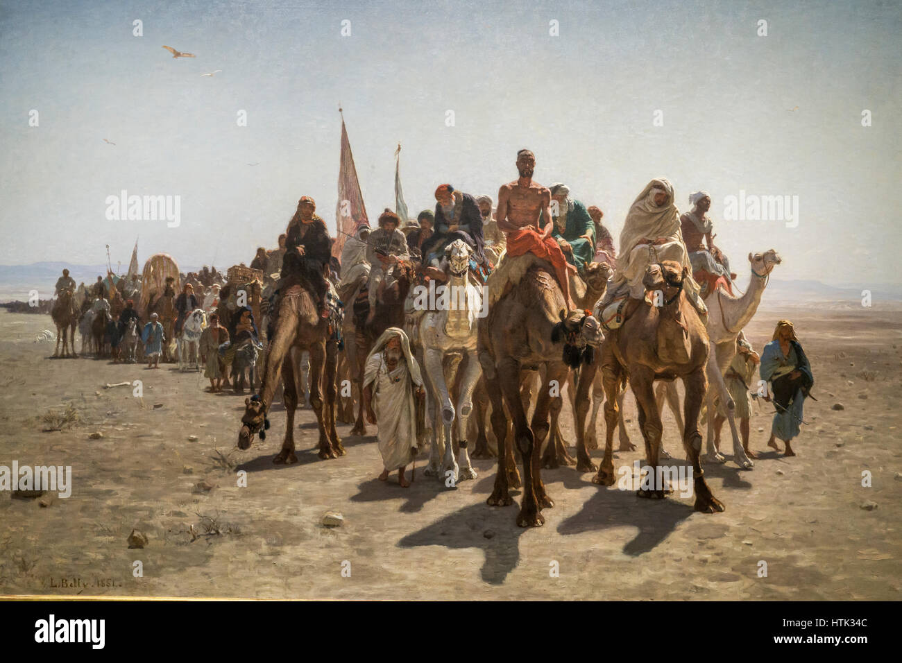 Peinture de Belly (A.A.León) 1827-1877, pèlerins se rendant à Mecca.desert Banque D'Images