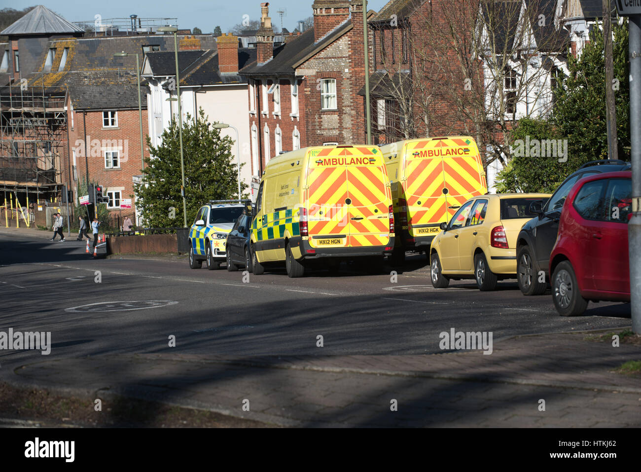 Winchester, Hampshire, Royaume-Uni. 13 mars, 2017. Le centre-ville de Winchester fermée en raison de grands corps policiers incident. Credit : Bailey/Alamy Live News Banque D'Images