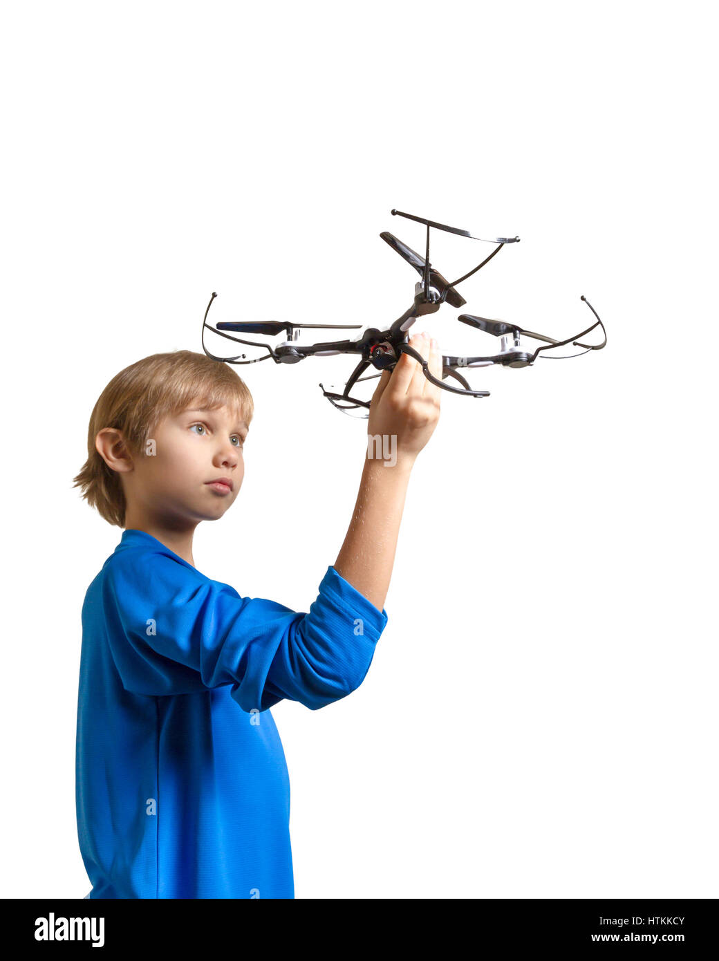 Petit enfant qui drone isolated on white Banque D'Images