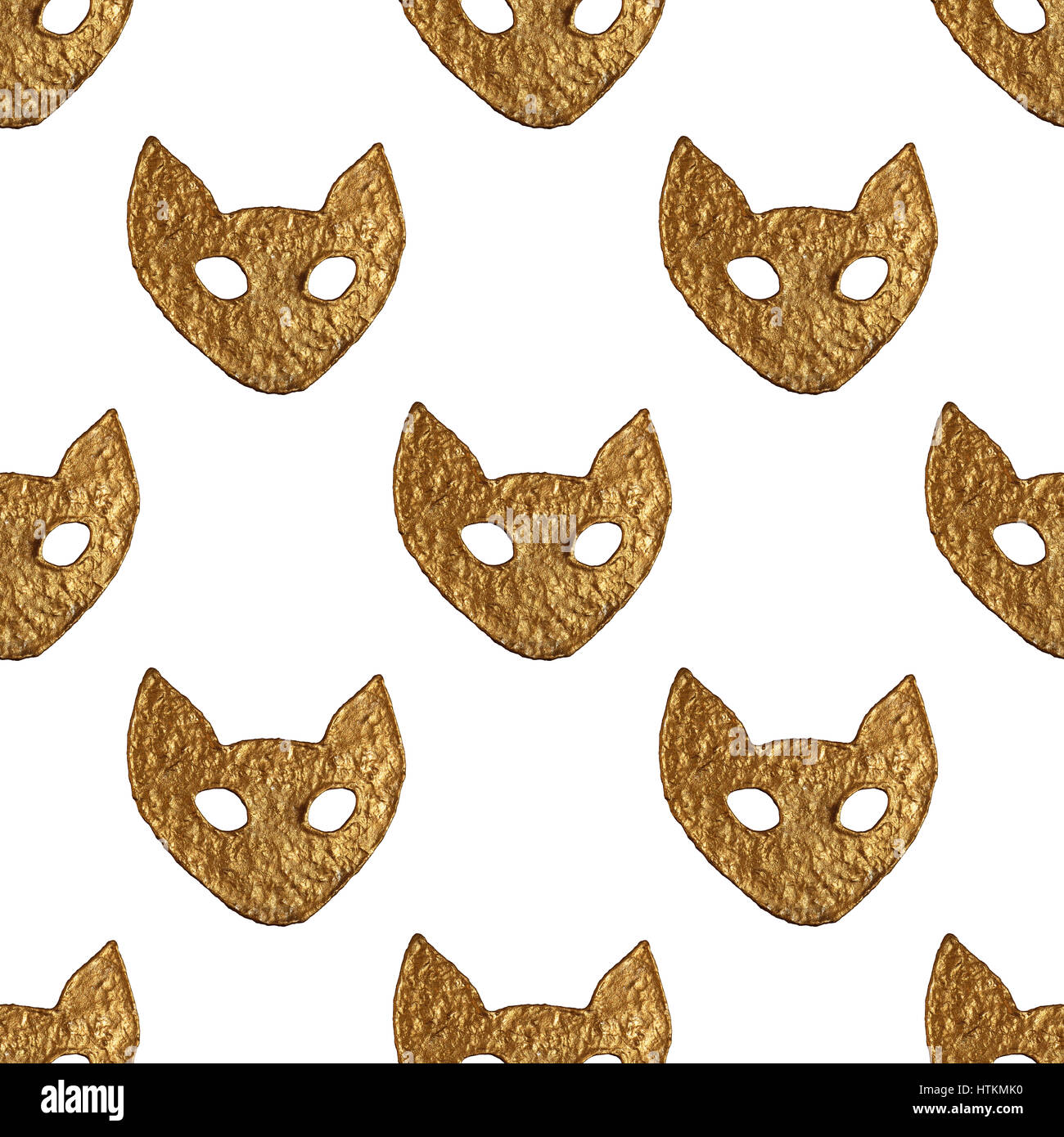 Résumé motif visage de chat. Peint à la main d'or d'arrière-plan transparent. Illustration des animaux stylisés. Banque D'Images