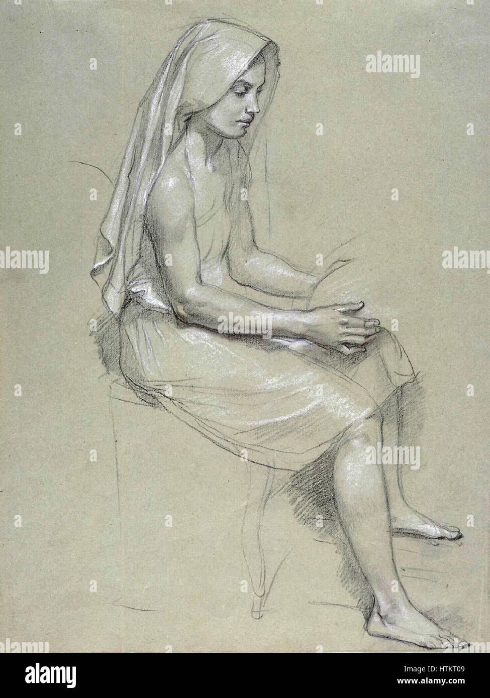 William-Adolphe Bouguereau (1825-1905) - Étude d'une figure féminine voilée assise (19ème siècle) Banque D'Images