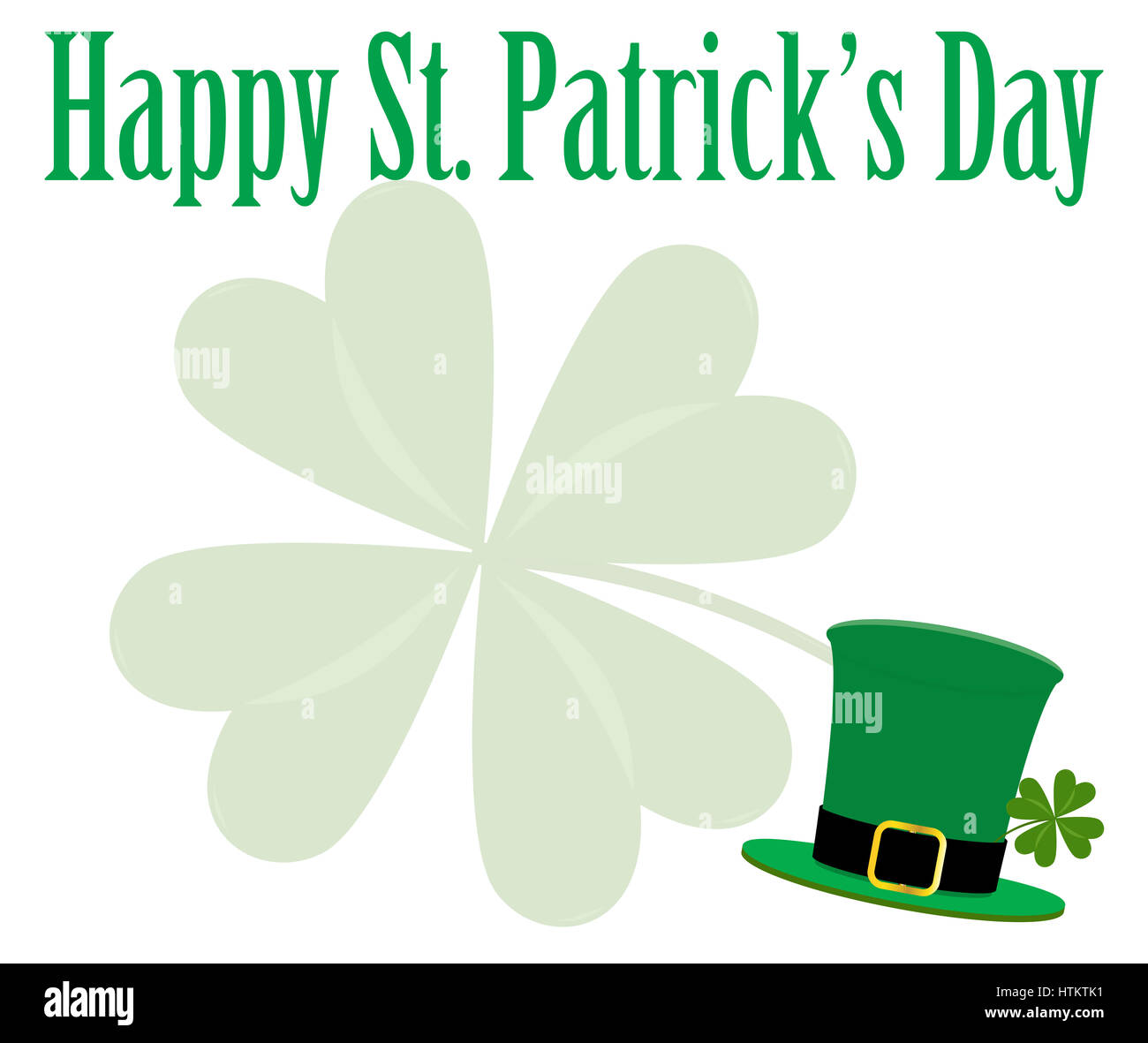 Un Saint Patricks day card design avec chapeau et 4 leaf clover isolé sur fond blanc Banque D'Images