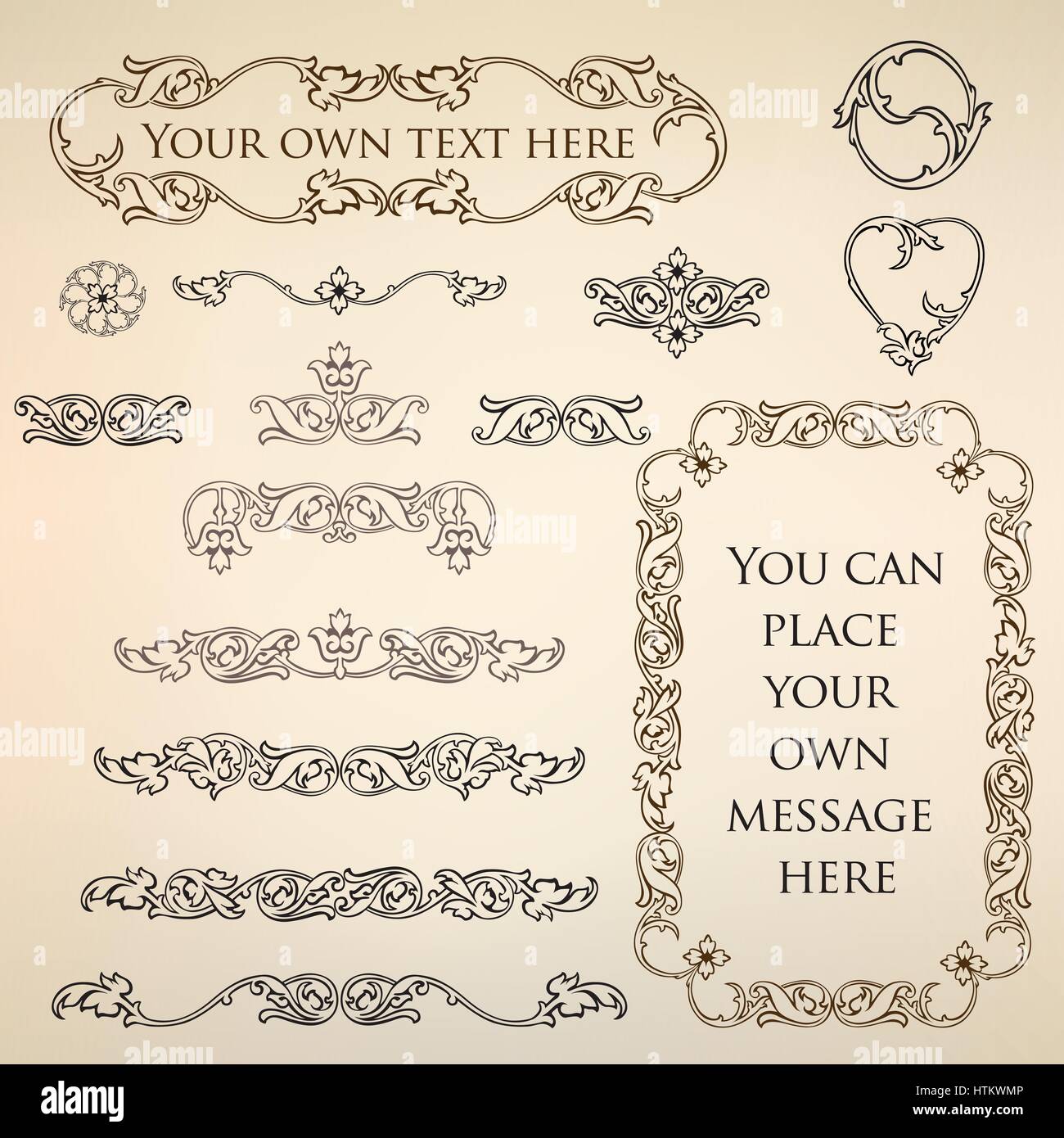 Floral calligraphique. élément décor page frontières vignette, de séparations set Illustration de Vecteur