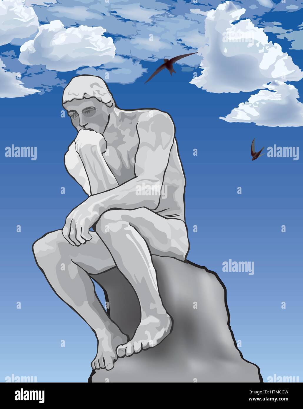 Homme penseur concept illustration. le penseur statue par le sculpteur français Rodin. Illustration de Vecteur