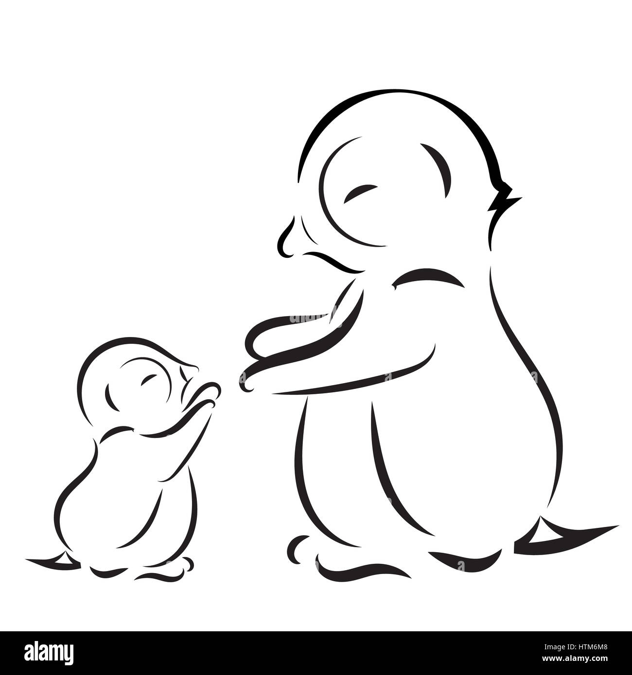 Silhouette de la famille maman et bébé pingouin Banque D'Images