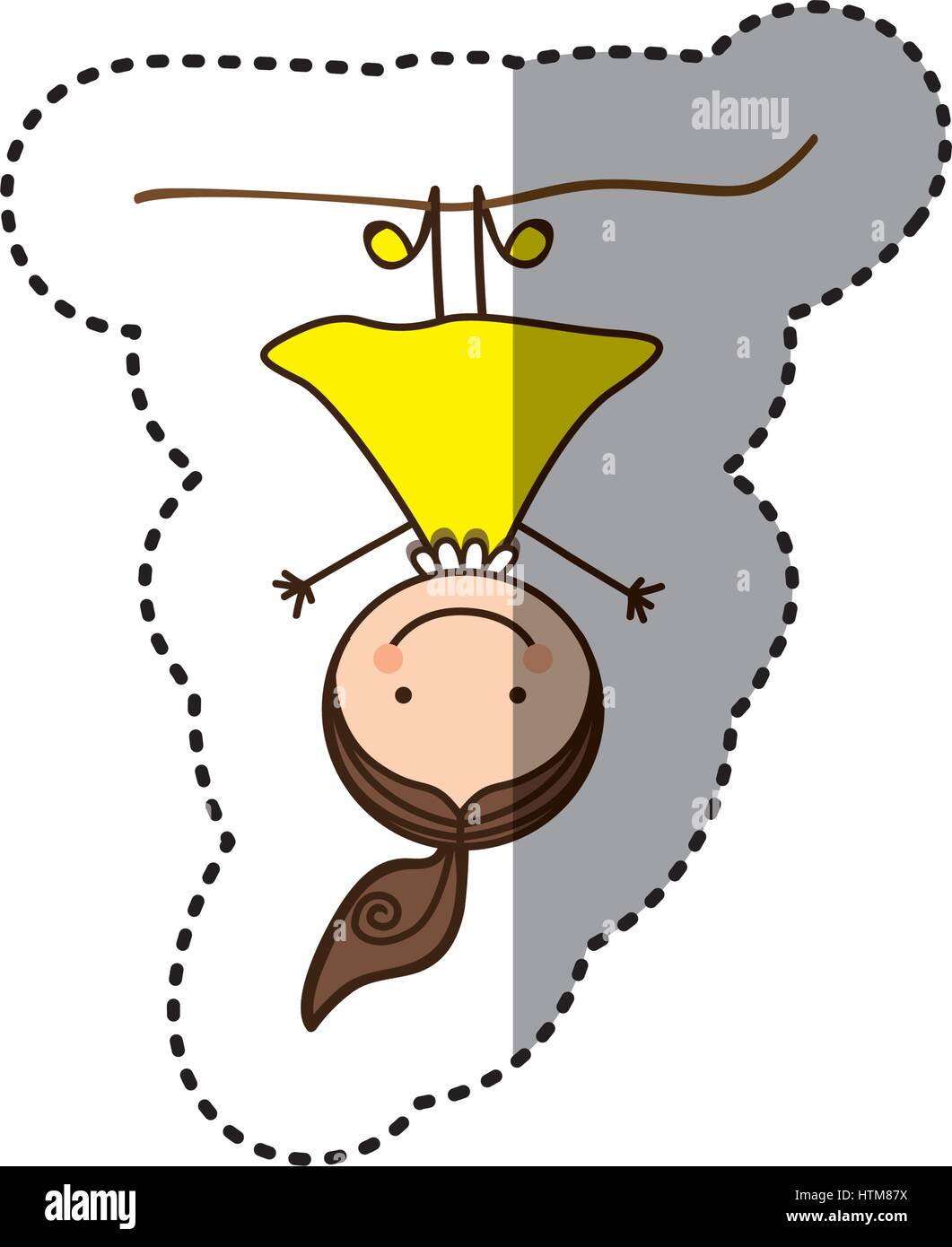 Caricature colorée sticker fille avec queue de cheveux tête en bas Illustration de Vecteur
