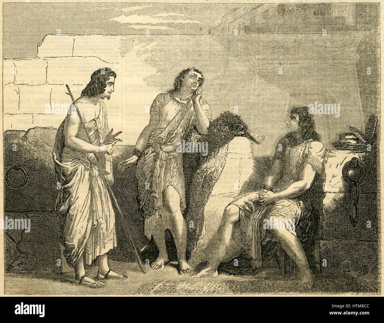 Gravure 1854 anciens, 'Joseph l'interprétation du rêve de Pharoah's Chief Baker." Source : gravure originale. Banque D'Images