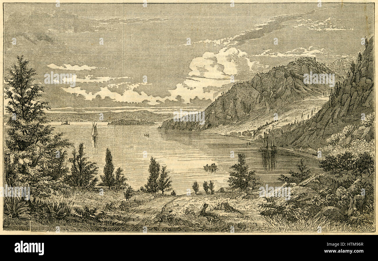Estampe vintage Currier et Ives Vue sur la rivière Hudson