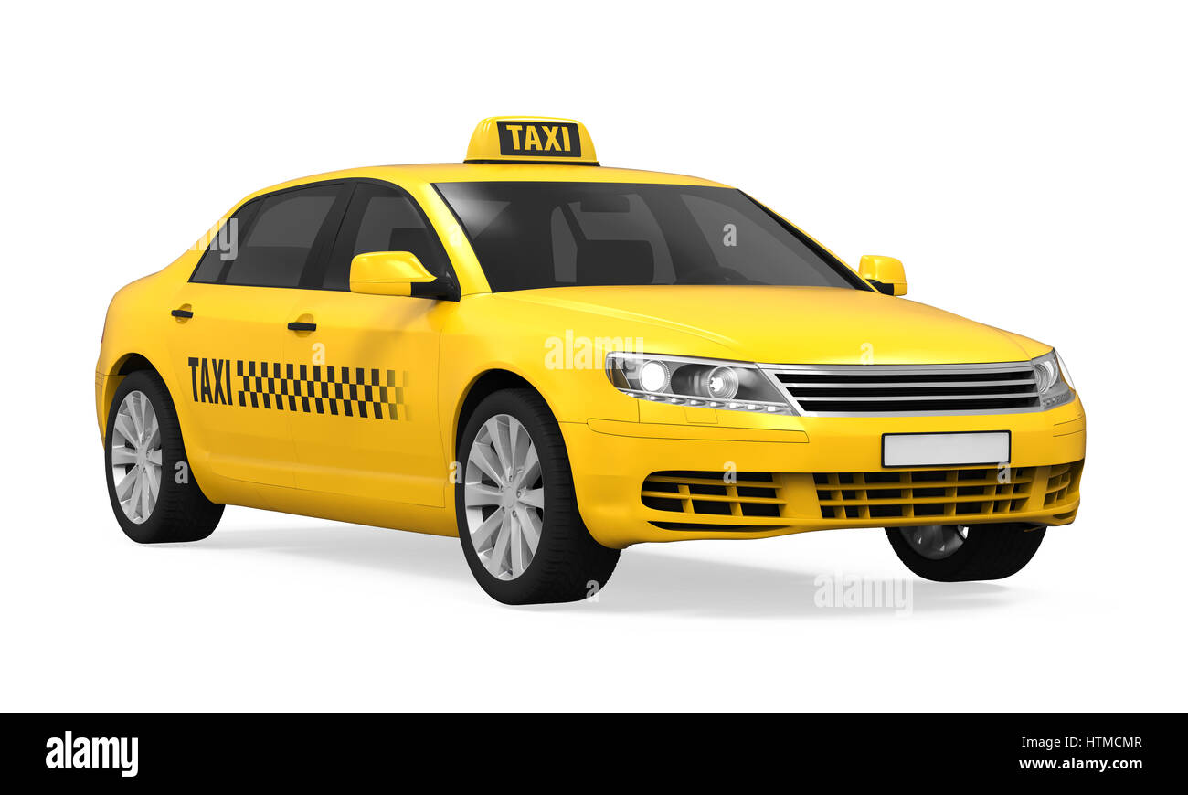 Taxi jaune isolé sur fond blanc. 3D render Banque D'Images