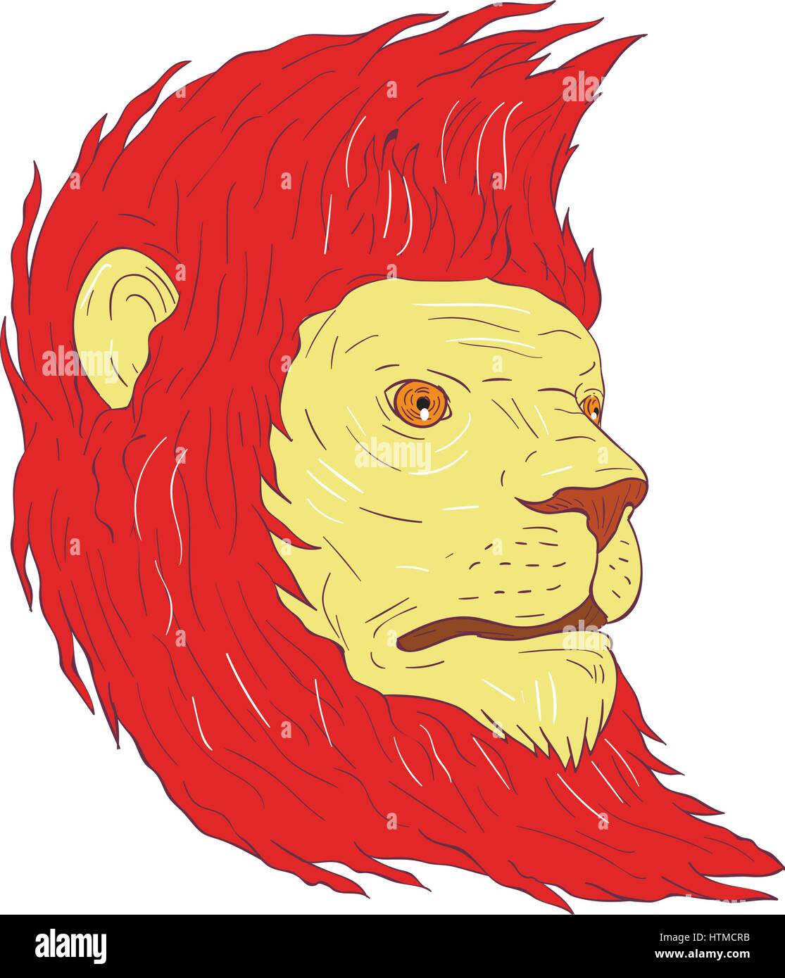 Croquis dessin illustration style de un lion à crinière qui coule à côté de l'isolé sur fond blanc. Illustration de Vecteur