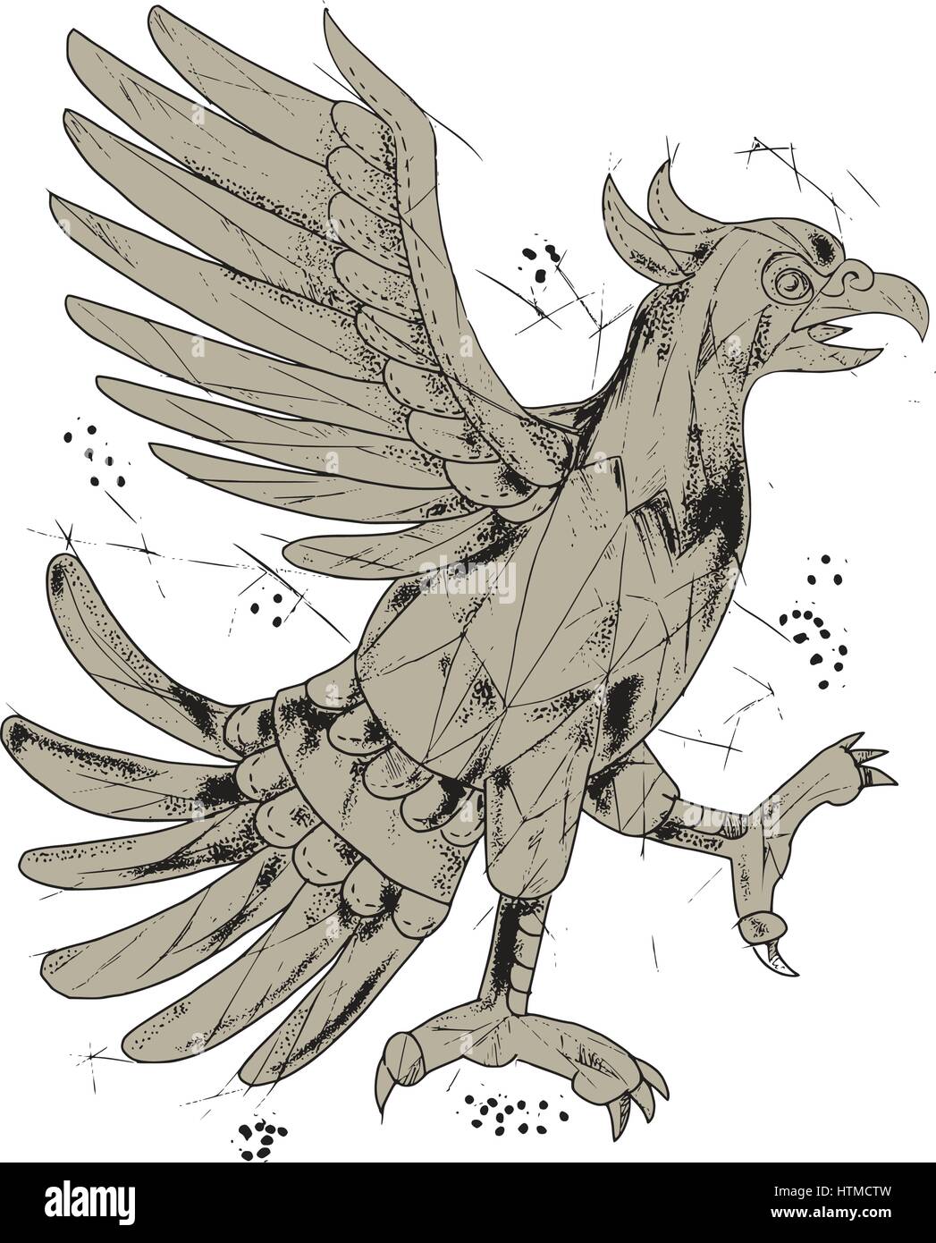 Style polygone faible d'une illustration de l'Azteca glifo's culture d'un Cuauhtli montrant un aigle dans une position de combat vu de côté est situé sur Illustration de Vecteur