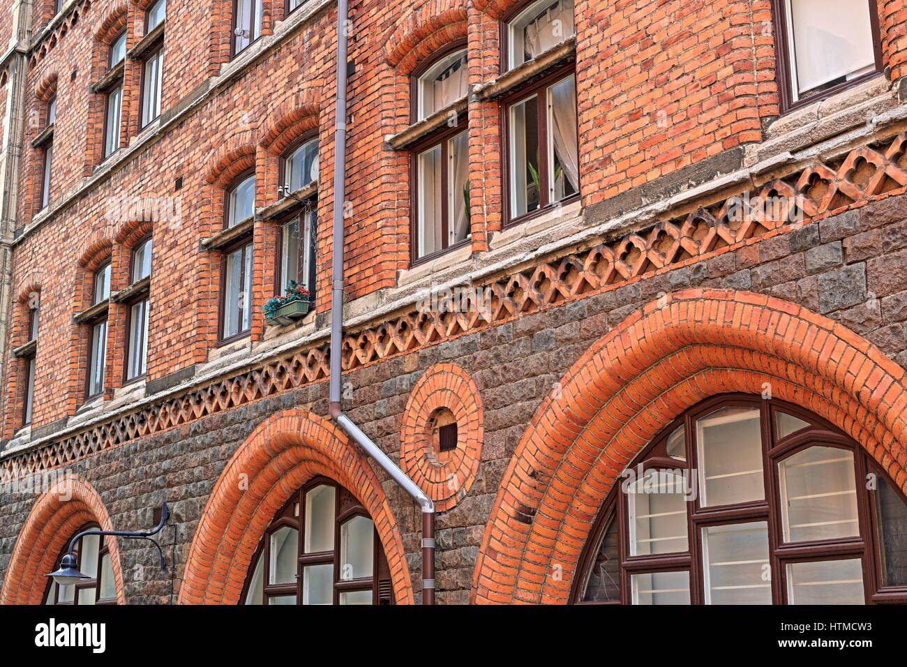 Une vieille maison en pierre et brique sur Bastugatan, Södermalm, à Stockholm. Banque D'Images