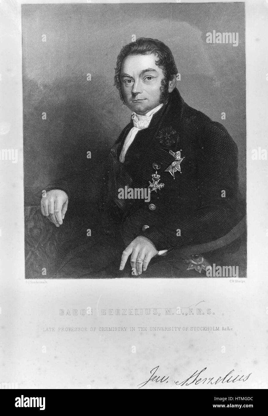 Jons Jacob Berzelius (1779-1848), chimiste suédois qui a introduit les symboles chimiques modernes. L'ehh a découvert les éléments sélénium, le thorium et le cérium, et a été le premier à isoler d'autres. Il a déterminé avec précision le poids atomique, l'établissement des lois de combinaison et John Dalton's théorie atomique. Banque D'Images