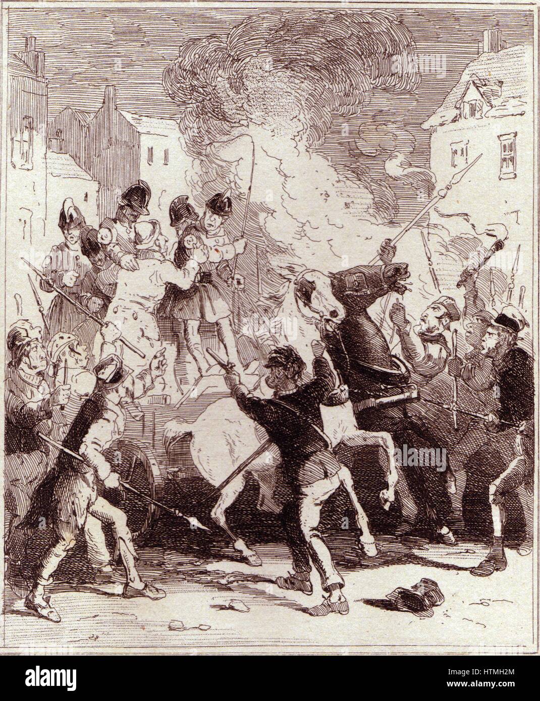 Émeutes chartiste à Birmingham, 15 juillet 1839. Illustration de Camden Pelham 'Les Chroniques de Crime' , , Londres, 1886. Eau-forte. Le chartisme, un mouvement pour les réformes sociales et politiques a pris son nom de la Charte du peuple de 1838. Banque D'Images