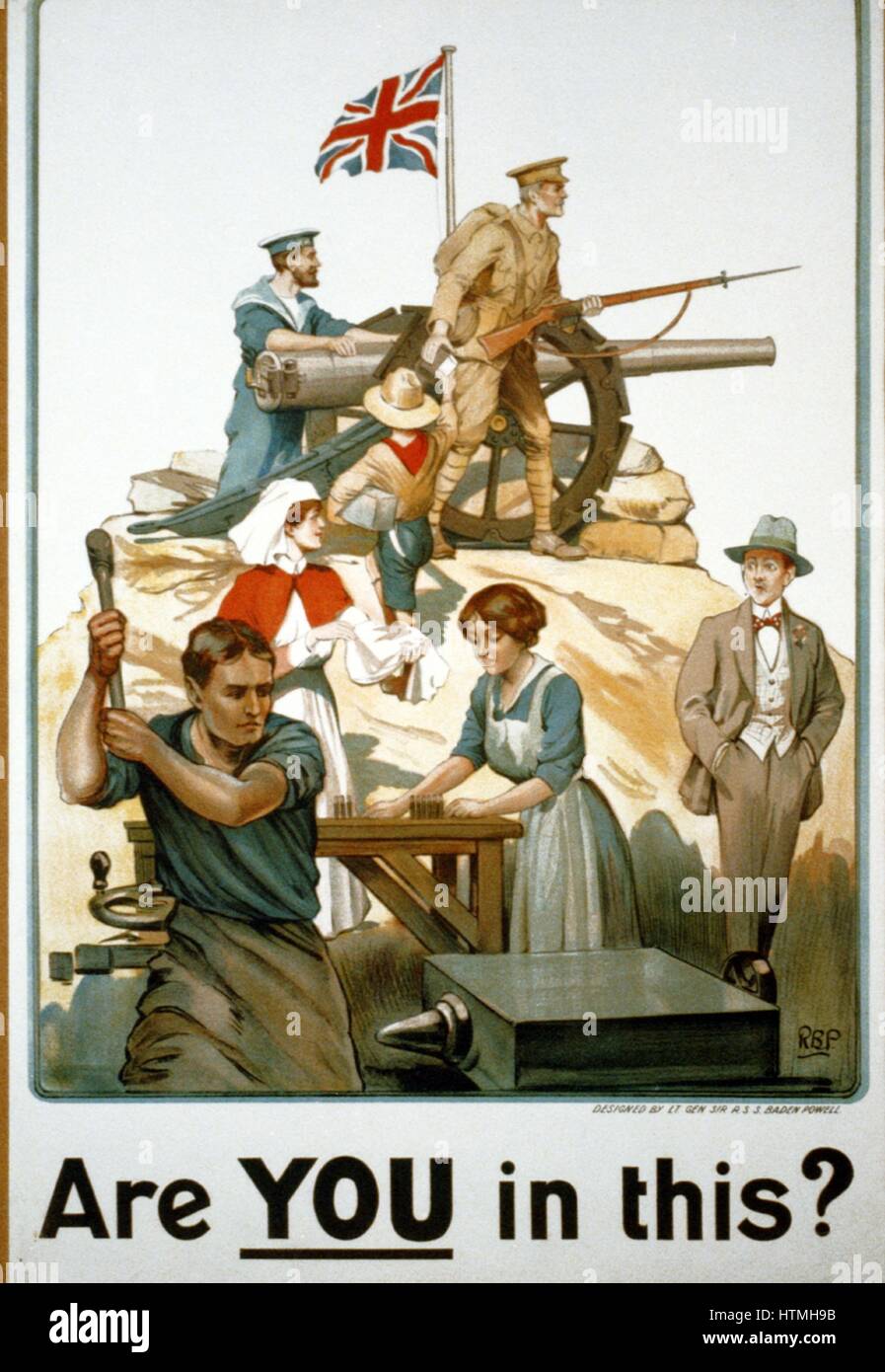 Première Guerre mondiale affiche de recrutement britannique, conçu par Robert Baden Powell. vers 1915 Banque D'Images