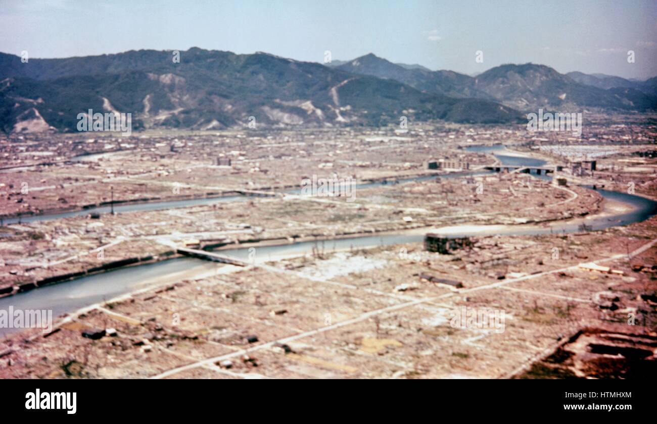 Hiroshima après le largage de la bombe atomique en août 1945. Credit : USAF Banque D'Images