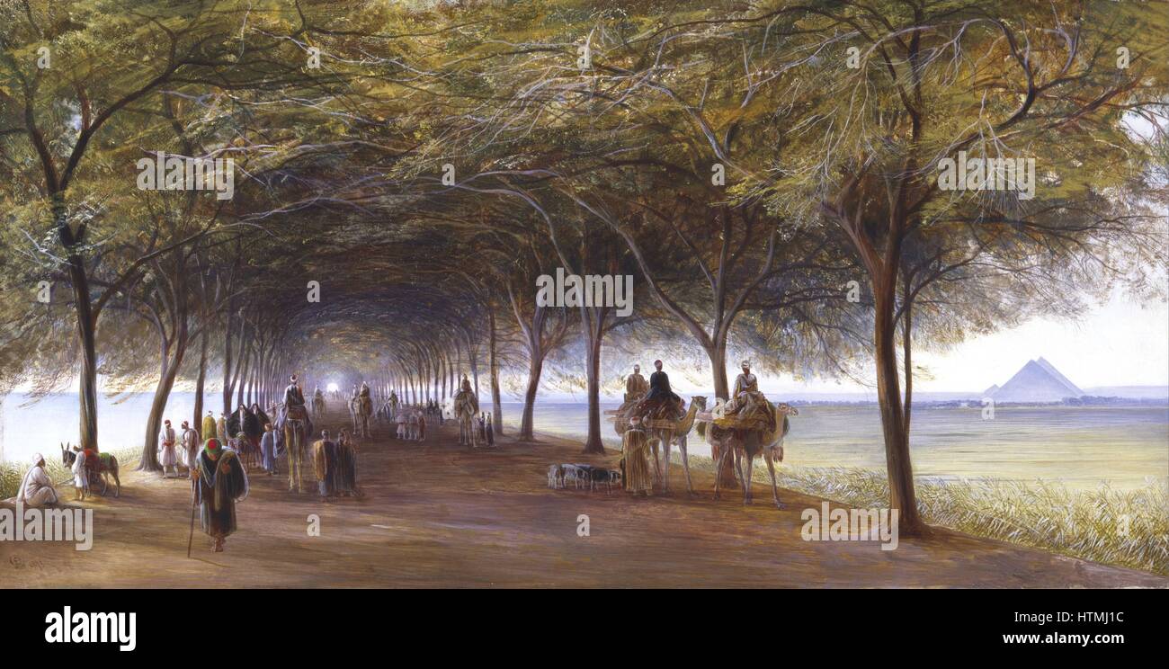 Edward Lear (1812-1888), voyageur et artiste anglais humoriste. 1873. La Route des Pyramides. Huile sur toile. Collection privée Banque D'Images