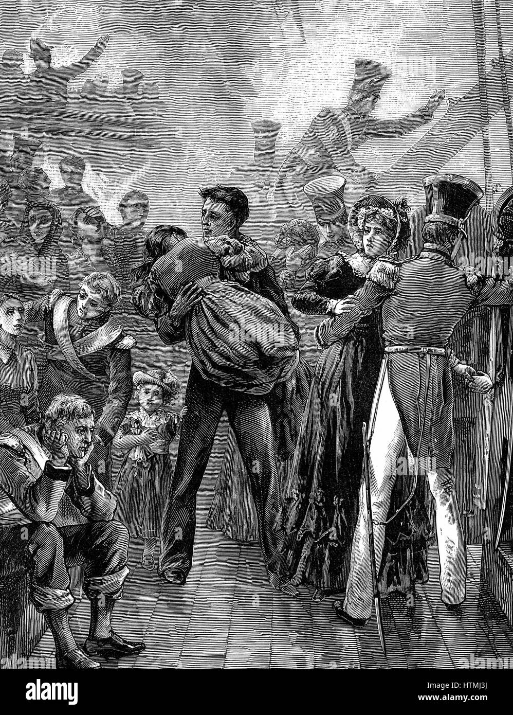 Perte de fer vapeur à aubes 'off', à bord de Birkenhead Simon's Bay, Afrique du Sud 26 février 1852. L'ordre "Les femmes et les enfants d'abord" donnée par le commandant Le Colonel Seton a été respectée et les troupes se tenait sur le pont en attendant leur sort. De 638 à bord 184 Banque D'Images