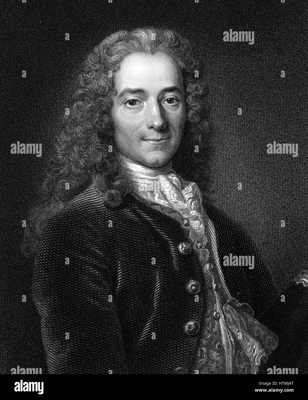 François Marie Arouet de Voltaire (1694-1778), dramaturge français auteur satirique, homme de lettres et figure centrale dans les Français des Lumières. La gravure. Banque D'Images