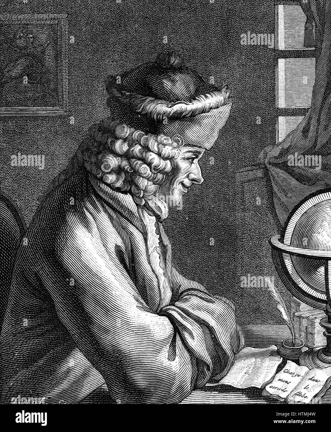 François Marie Arouet de Voltaire (1694-1778), dramaturge français auteur satirique, homme de lettres et figure centrale dans les Français des Lumières. La gravure sur bois. Banque D'Images
