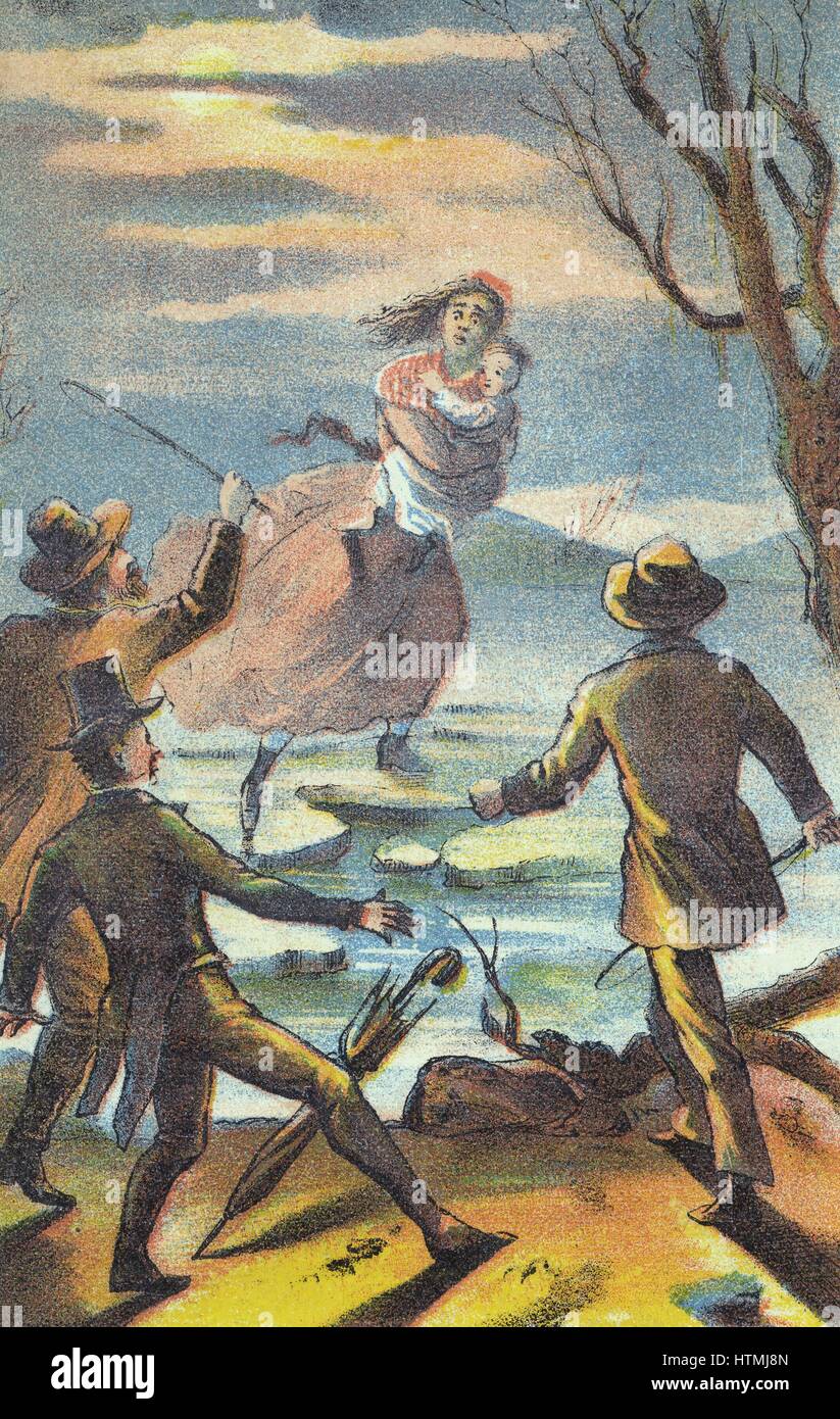 'Oncle Tom : ou, la vie parmi les humbles". Illustration de l'affiche pour 1870 la production théâtrale. Eliza porte fils à travers l'Ohio river, fuyant la marchand d'esclave Haley. Ils sont aidés à la sécurité au Canada par 'Underground Railroad". Harriet Beecher Banque D'Images