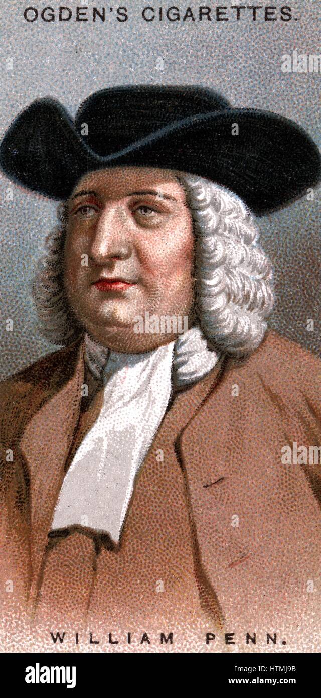 William Penn (1644-1718) Membre de la Société des amis, plus connue sous le nom de Quakers. Établi en Pennsylvanie, l'Amérique. Chromolithographie 1920. Color Banque D'Images