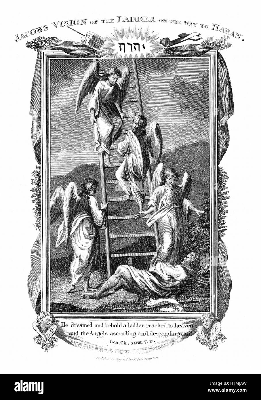 Le rêve de Jacob d'anges montant et descendant de bain au ciel. "Bible" : genèse 28,12 Banque D'Images