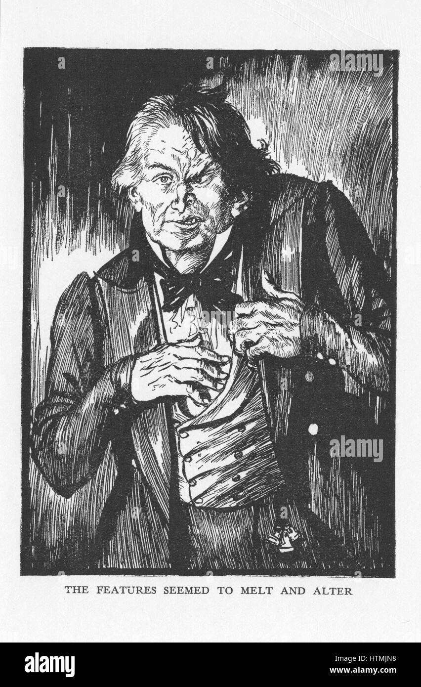 Robert Louis Stevenson "L'étrange cas du Dr Jekyll et Mr Hyde' d'abord publié 1886. Hyde, ayant pris l'antidote, 'les fonctionnalités semblait fondre et alter' et il est transformé à nouveau en Dr Jekyll. Illustration par Edmund J. Sullivan, d'une editio Banque D'Images
