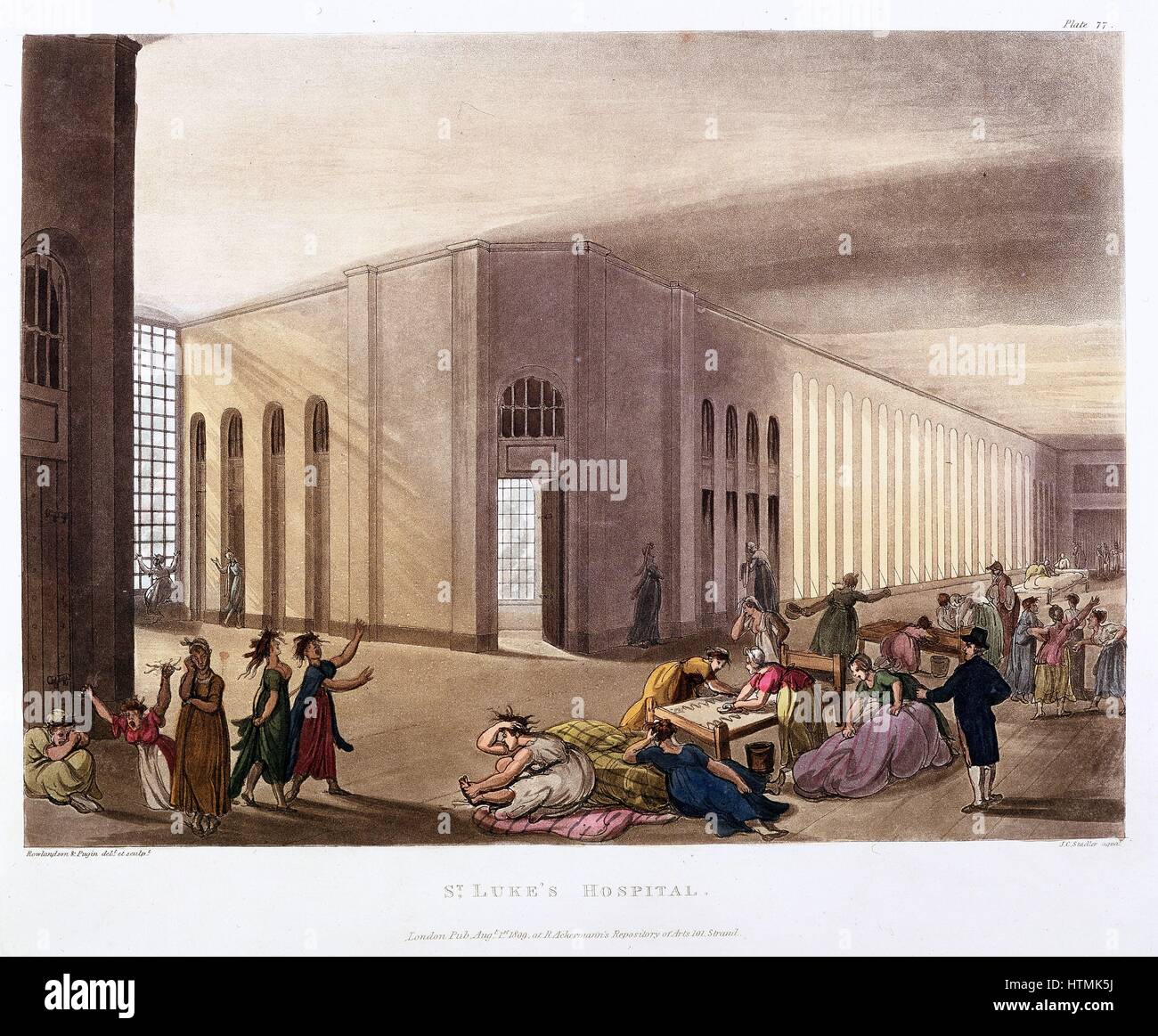 À l'hôpital, Old Street, Londres. Lunatic Asylum. Les patientes dans leur galerie. Chaque patient avait propre chambre. Architecte, George Dance jnr (1741-1825). À partir de 'Le microcosme de Londres', Ackermann, Londres, 1808-1811. L'Illustre Pugin et Rowlandson. Banque D'Images