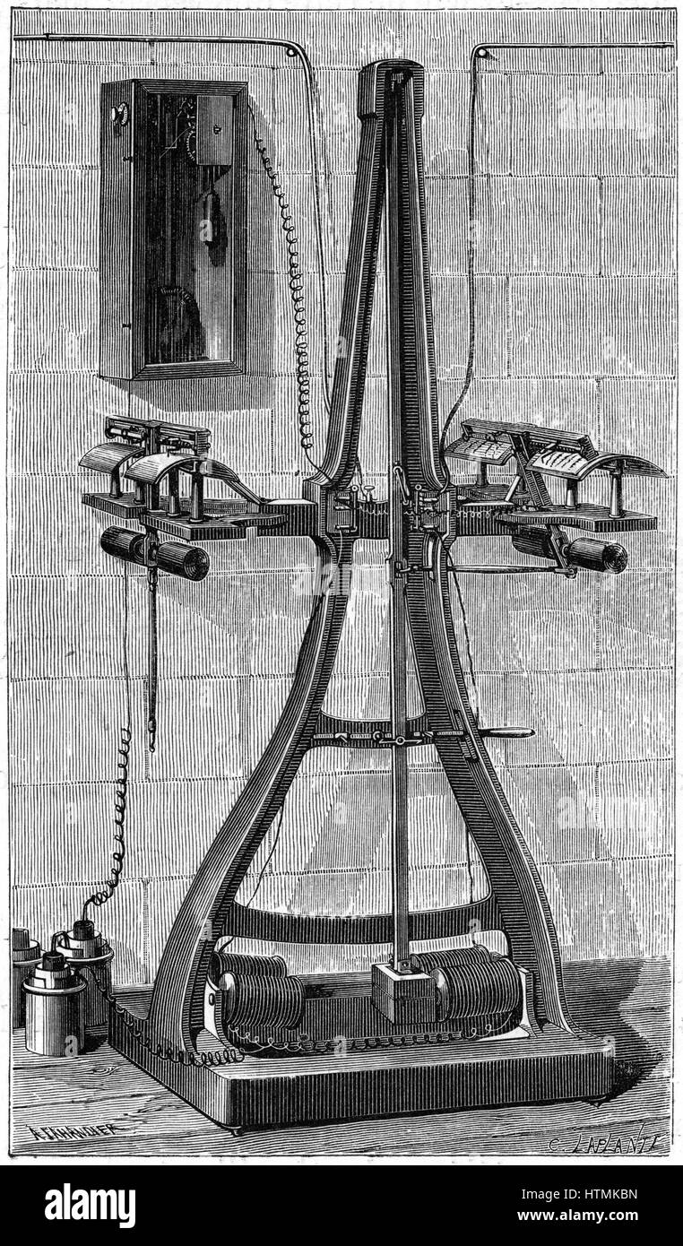 Caselli's pantelegraph : à la station émettrice l'envoi a été écrit ou dessiné sur la feuille de papier métallisé d'une épaisseur d'encre en isolant et placé sur la plaque incurvée. À la station de réception, feuille de papier imprégné de ferrocyanure de potassium placés dans la plaque Banque D'Images
